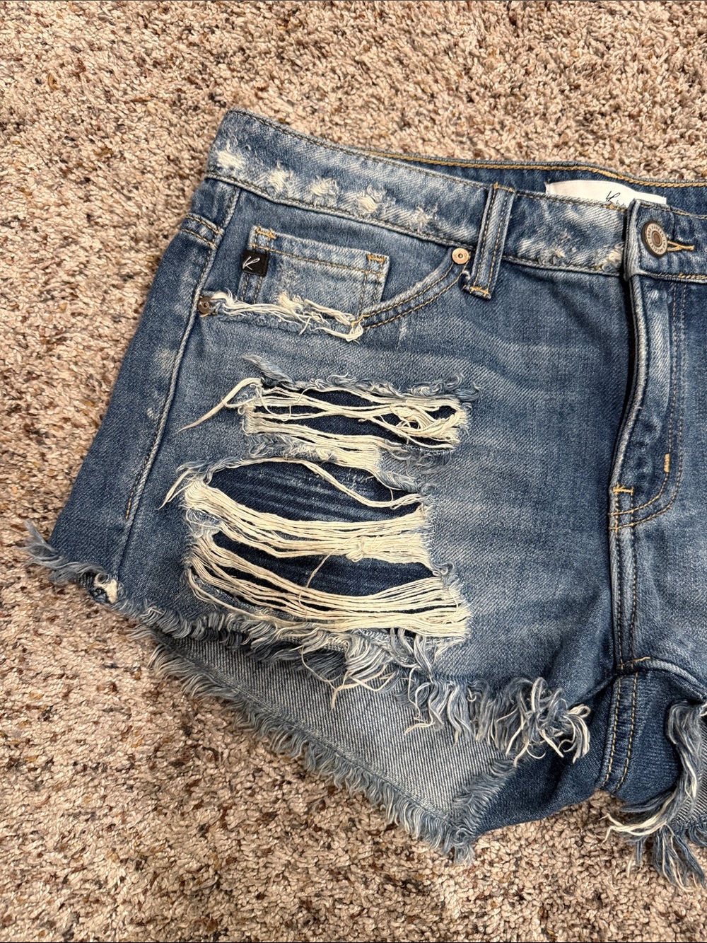 KanCan Blue Distressed Ripped Denim Shorts - Picture 2 of 6